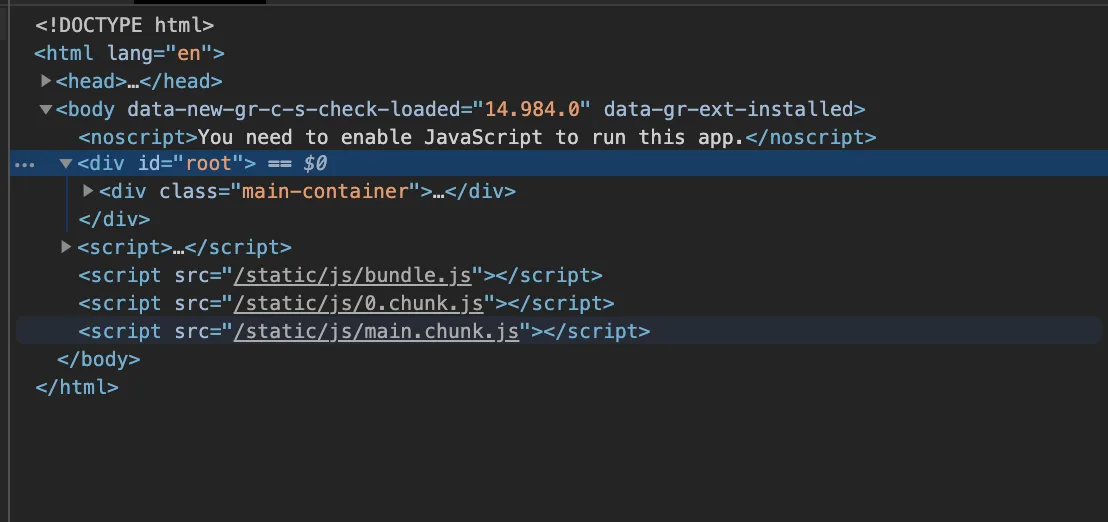 The #root element in Chrome DevTools